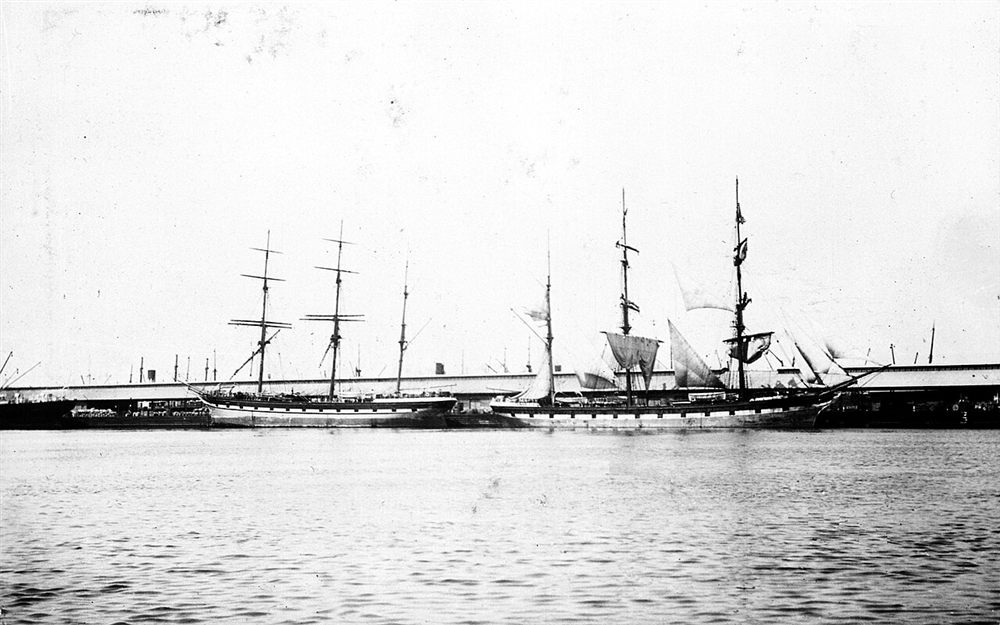 Tall sailing ships moored in Victoria Dock